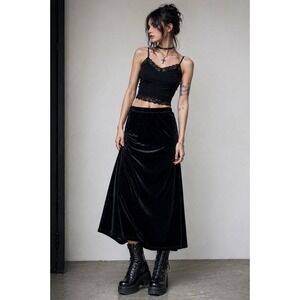 White Stag Velvet Skirt Large Black Midi A-Line Pull-On NWT Soft Stretch Holiday